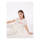 Discovery Expedition D5SL-TST3571 Kırık Beyaz Bisiklet Yaka Relaxed Baskılı Kadın T-Shirt
