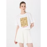 Discovery Expedition D5SL-TST3641 Kırık Beyaz Bisiklet Yaka Crop Baskılı Kadın T-Shirt
