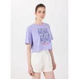 Discovery Expedition D5SL-TST3641 Lila Bisiklet Yaka Crop Baskılı Kadın T-Shirt