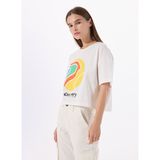 Discovery Expedition D5SL-TST3642 Beyaz Kadın Crop Baskılı T-Shirt