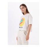 Discovery Expedition D5SL-TST3642 Kırık Beyaz Bisiklet Yaka Crop Baskılı Kadın T-Shirt