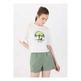 Discovery Expedition D5SL-TST3643 Kırık Beyaz Bisiklet Yaka Crop Baskılı Kadın T-Shirt