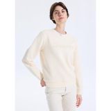 Discovery Expedition D5WL-SWT3588 Dik Yaka Relaxed Nakışlı Sweatshırt, XL, 5003276478, Ekru, kadın