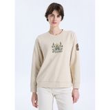 Discovery Expedition D5WL-SWT3612 Bej Bisiklet Yaka Relaxed Nakışlı Kadın Sweatshırt - M