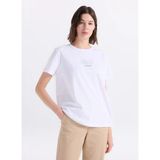 Discovery Expedition D6SL-TST3588 Beyaz Bisiklet Yaka Relaxed Düz Kadın T-Shirt - XL