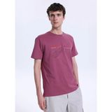Discovery Expedition D6SM-TST3791 Koyu Pembe Bisiklet Yaka Relaxed Baskılı Erkek T-Shirt
