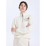 Discovery Expedition Dik Yaka Relaxed Baskılı Sweatshirt, XL, 5003276257, Krem, kadın