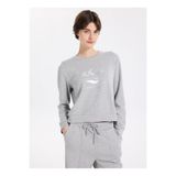 Discovery Expedition Gri Melanj Bisiklet Yaka Relaxed Baskılı Sweatshirt, S, 5003282887, Gri Melanj, kadın
