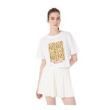 Discovery Expedition Kırık Beyaz Bisiklet Yaka Crop Baskılı T-Shirt, S, 5003227117, Kırık Beyaz, Kadın