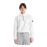 Discovery Expedition Kırık Beyaz Dik Yaka Relaxed Baskılı Sweatshirt, L, 5003276422, Kırık Beyaz, kadın