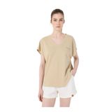 Discovery Expedition V Yaka Relaxed Düz T-Shirt, S, 5003231193, Bej, Kadın