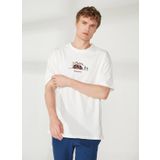 Discovery Leaf Expedition Bisiklet Yaka Nakışlı Kırık Beyaz Erkek T-shirt