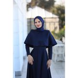 DİSE Kadın Lacivert Pelerin Detaylı Belle Tesettür Abiye,elbise,mezuniyet,balo,gece Elbisesi