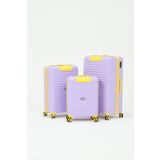 Diseno Keo-Plus Lila-Sarı 3'lü Set Silikon Kırılmaz PP Valiz (Kabin+Orta+Büyük)