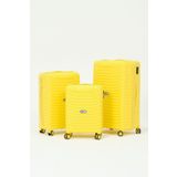 Diseno Keo-Plus Sarı 3'lü Set Silikon Kırılmaz PP Valiz (Kabin+Orta+Büyük)