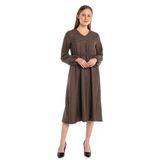 Disentis Modest Beli ve Kol Ağzı Lastikli V Yaka Kazayağı Desenli Siyah Camel Elbise - 36