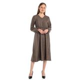 Disentis Modest Beli ve Kol Ağzı Lastikli V Yaka Kazayağı Desenli Siyah Camel Elbise - 38