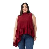 DISENTIS MODEST Büyük Beden Asimetrik Kesim Eteği Fırfırlı Yarım Dik Yaka Bordo Bluz, 48