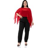 Disentis Modest Büyük Beden Asimetrik Kesim Şifon Kırmızı Pelerin Bolero - Standart