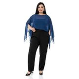 Disentis Modest Büyük Beden Asimetrik Kesim Şifon Lacivert Pelerin Bolero - Standart