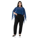 DISENTIS MODEST Büyük Beden Asimetrik Kesim Şifon Lacivert Pelerin Bolero