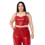 Disentis Modest Büyük Beden Ayarlanabilir Ince Askılı Crop Deri Kırmızı Büstiyer,48