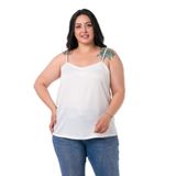 DISENTIS MODEST Büyük Beden Ayarlanabilir Ince Askılı Saten Beyaz Bluz
