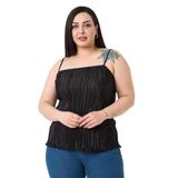 Disentis Modest Büyük Beden Ayarlanabilir Ip Askılı Arkası Lastikli Kraşlı Siyah Bluz - 44
