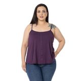 DISENTIS MODEST Büyük Beden Ayarlanabilir İp Askılı Süs Düğmeli Viskon Bluz, 50, 86950160011, Mürdüm, Kadın