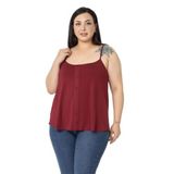 DISENTIS MODEST Büyük Beden Ayarlanabilir İp Askılı Süs Düğmeli Viskon Bluz, 56, 86950160011, Bordo, Kadın