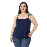 DISENTIS MODEST Büyük Beden Ayarlanabilir İp Askılı Süs Düğmeli Viskon Bluz, 56, 86950160011, Lacivert, Kadın