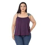DISENTIS MODEST Büyük Beden Ayarlanabilir İp Askılı Süs Düğmeli Viskon Bluz, 60, 86950160011, Mürdüm, Kadın