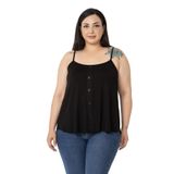DISENTIS MODEST Büyük Beden Ayarlanabilir İp Askılı Süs Düğmeli Viskon Bluz, 60, 86950160011, Siyah, Kadın