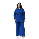 Disentis Modest Büyük Beden Beli Kemerli Gömlek Pantolon Saks Mavi Ikili Takım, 48