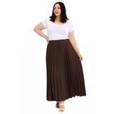 DISENTIS MODEST Büyük Beden Beli Lastikli Pileli Uzun Etek, 52, 86964310011, Kahverengi, Kadın