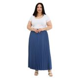 DISENTIS MODEST Büyük Beden Beli Lastikli Pileli Uzun İndigo Etek, 44, 86964310011, İndigo, Kadın