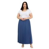 DISENTIS MODEST Büyük Beden Beli Lastikli Pileli Uzun İndigo Etek, 58, 86964310011, İndigo, Kadın