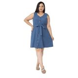 Disentis Modest Büyük Beden Beli Tünelli Kolsuz Indigo Elbise, 46