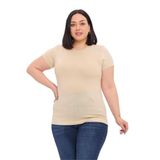 DISENTIS MODEST Büyük Beden Bisiklet Yaka Kısa Kollu Viskon Bej Rengi Body, 60