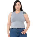 Disentis Modest Büyük Beden Bisiklet Yaka Kolsuz Crop Viskon Açık Gri Body - 50