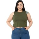 Disentis Modest Büyük Beden Bisiklet Yaka Kolsuz Crop Viskon Haki Body - 48