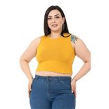 Disentis Modest Büyük Beden Bisiklet Yaka Kolsuz Crop Viskon Hardal Body - 48