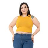 Disentis Modest Büyük Beden Bisiklet Yaka Kolsuz Crop Viskon Hardal Body - 54
