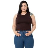 Disentis Modest Büyük Beden Bisiklet Yaka Kolsuz Crop Viskon Kahverengi Body - 46