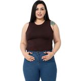 Disentis Modest Büyük Beden Bisiklet Yaka Kolsuz Crop Viskon Kahverengi Body - 50