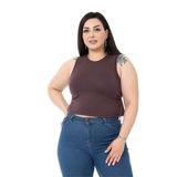 Disentis Modest Büyük Beden Bisiklet Yaka Kolsuz Crop Viskon Koyu Vizon Body - 50