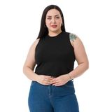 Disentis Modest Büyük Beden Bisiklet Yaka Kolsuz Crop Viskon Siyah Body - 44