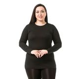 DISENTIS MODEST Büyük Beden Bisiklet Yaka Uzun Kollu Viskon Siyah Body, 44