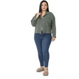 Disentis Modest Büyük Beden Çift Cepli Gabardin Kısa Haki Ceket - 48