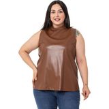 Disentis Modest Büyük Beden Dik Yaka Kolsuz Deri Taba Bluz - 44